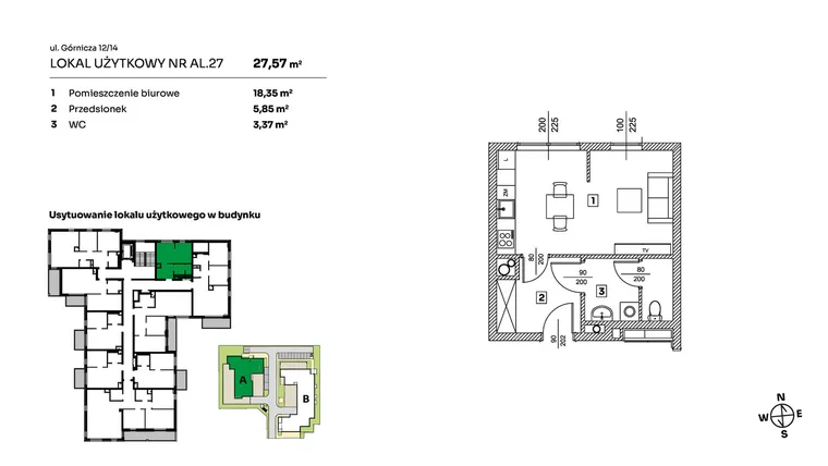 Rzut - Mieszkanie na sprzedaż 1 pokój o powierzchni 27,57 m² - numer AL.27 w Parkove Love - apartamenty inwestycyjne
