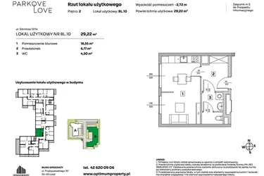 Rzut - Mieszkanie na sprzedaż 1 pokój o powierzchni 29,22 m² - numer BL.10 w Parkove Love - apartamenty inwestycyjne