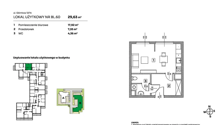 Rzut - Mieszkanie na sprzedaż 1 pokój o powierzchni 29,63 m² - numer BL.60 w Parkove Love - apartamenty inwestycyjne