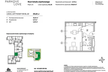 Rzut - Mieszkanie na sprzedaż 1 pokój o powierzchni 29,22 m² - numer BL.22 w Parkove Love - apartamenty inwestycyjne
