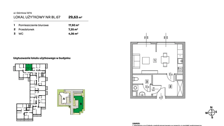 Rzut - Mieszkanie na sprzedaż 1 pokój o powierzchni 29,63 m² - numer BL.67 w Parkove Love - apartamenty inwestycyjne