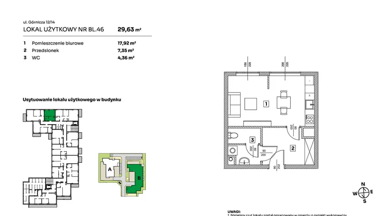 Rzut - Mieszkanie na sprzedaż 1 pokój o powierzchni 29,63 m² - numer BL.46 w Parkove Love - apartamenty inwestycyjne