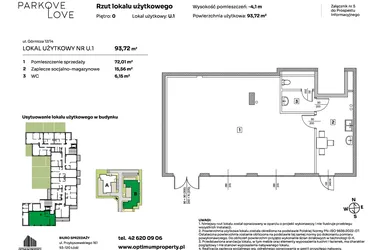 Rzut - Lokal użytkowy na sprzedaż 1 pokój o powierzchni 96,76 m² - numer U.1 w Parkove Love