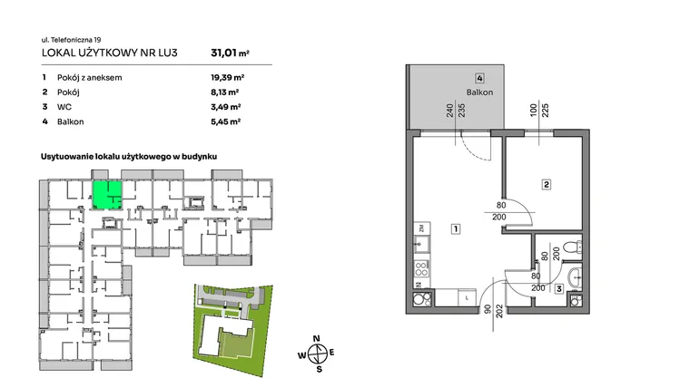 Rzut - Mieszkanie na sprzedaż 2 pokoje o powierzchni 31,01 m² - numer L.U. 3 w Nova Radiostacja - apartamenty inwestycyjne