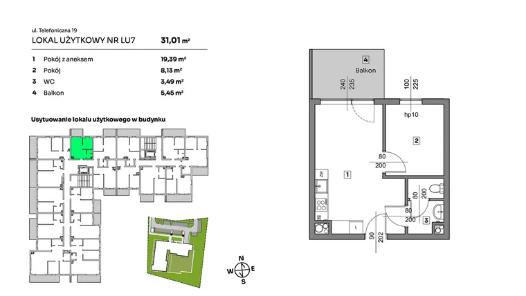 Rzut - Mieszkanie na sprzedaż 2 pokoje o powierzchni 31,01 m² - numer L.U. 7 w Nova Radiostacja - apartamenty inwestycyjne