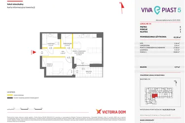 Rzut - Mieszkanie na sprzedaż 2 pokoje o powierzchni 42,29 m² - numer A.44 w Viva Piast 5