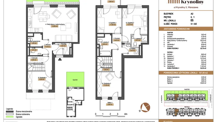 Rzut - Mieszkanie na sprzedaż 5 pokoi o powierzchni 107,09 m² - numer 05.A2 w Apartamenty Krynoliny