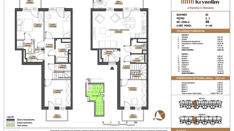 Rzut - Mieszkanie na sprzedaż 5 pokoi o powierzchni 109,31 m² - numer 08.B2 w Apartamenty Krynoliny