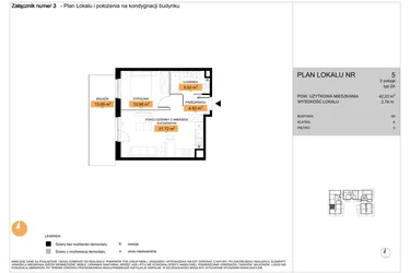 Rzut - Mieszkanie na sprzedaż 2 pokoje o powierzchni 42,23 m² - numer 5 w Zenit V