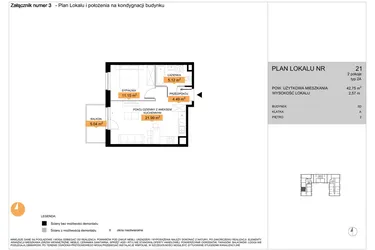 Rzut - Mieszkanie na sprzedaż 2 pokoje o powierzchni 42,75 m² - numer 21 w Zenit V