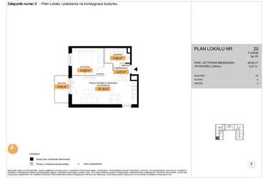 Rzut - Mieszkanie na sprzedaż 2 pokoje o powierzchni 46,66 m² - numer 20 w Zenit V
