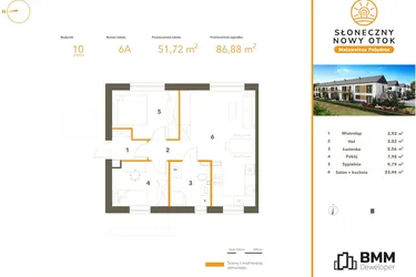 Rzut - Mieszkanie na sprzedaż 3 pokoje o powierzchni 51,72 m² - numer 6A w Słoneczny Nowy Otok - Malownicza Południe etap III
