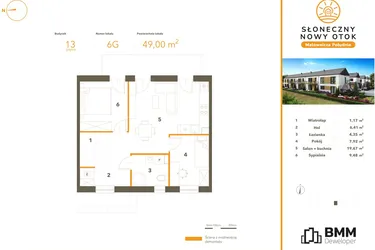 Rzut - Mieszkanie na sprzedaż 3 pokoje o powierzchni 49 m² - numer 6G w Słoneczny Nowy Otok - Malownicza Południe etap III