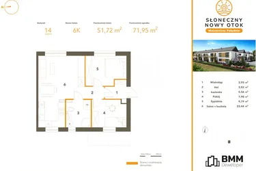 Rzut - Mieszkanie na sprzedaż 3 pokoje o powierzchni 51,72 m² - numer 6K w Słoneczny Nowy Otok - Malownicza Południe etap III