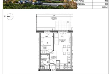 Rzut - Mieszkanie na sprzedaż 2 pokoje o powierzchni 36,81 m² - numer A3.00.05 w AURA