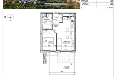 Rzut - Mieszkanie na sprzedaż 2 pokoje o powierzchni 35,66 m² - numer A3.00.11 w Aura