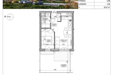 Rzut - Mieszkanie na sprzedaż 2 pokoje o powierzchni 35,57 m² - numer A3.00.10 w Aura