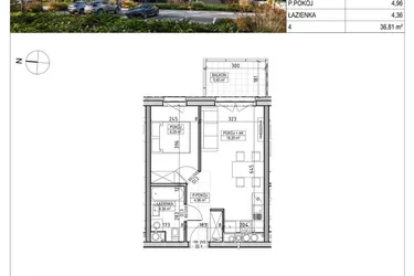 Rzut - Mieszkanie na sprzedaż 2 pokoje o powierzchni 36,81 m² - numer A3.01.17 w Aura