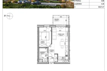 Rzut - Mieszkanie na sprzedaż 2 pokoje o powierzchni 36,81 m² - numer A3.01.18 w AURA
