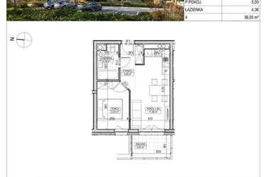Rzut - Mieszkanie na sprzedaż 2 pokoje o powierzchni 36,05 m² - numer A3.01.22 w AURA
