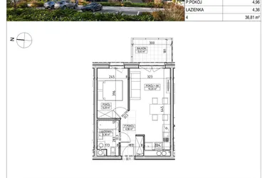 Rzut - Mieszkanie na sprzedaż 2 pokoje o powierzchni 36,81 m² - numer A3.02.29 w AURA