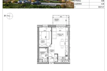 Rzut - Mieszkanie na sprzedaż 2 pokoje o powierzchni 36,81 m² - numer A3.02.27 w AURA
