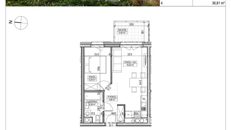 Rzut - Mieszkanie na sprzedaż 2 pokoje o powierzchni 36,81 m² - numer A3.02.27 w Aura