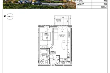 Rzut - Mieszkanie na sprzedaż 2 pokoje o powierzchni 36,81 m² - numer A3.02.28 w Aura
