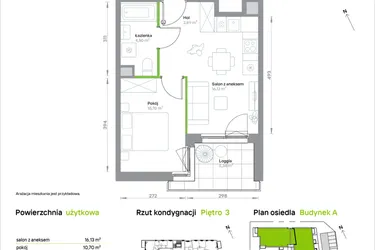 Rzut - Mieszkanie na sprzedaż 2 pokoje o powierzchni 34,22 m² - numer A/3/11 w Krakowska Vita