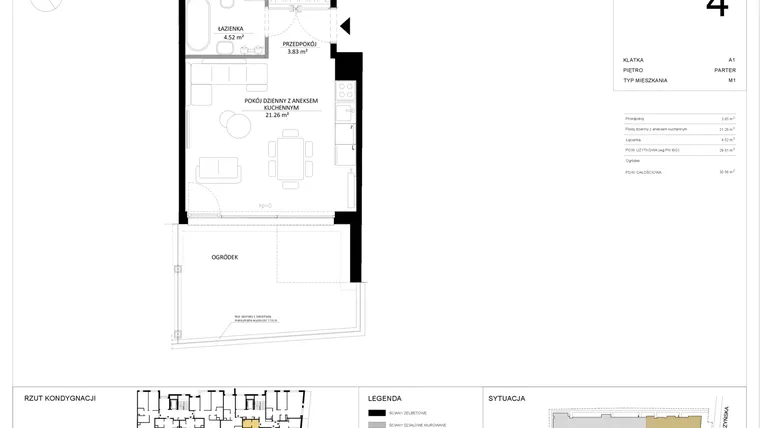 Rzut - Mieszkanie na sprzedaż 1 pokój o powierzchni 29,61 m² - numer 4 w SILO