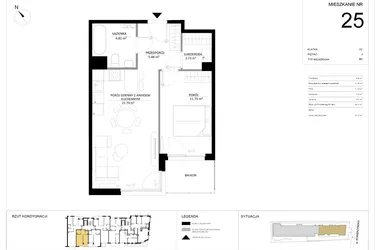 Rzut - Mieszkanie na sprzedaż 2 pokoje o powierzchni 46,41 m² - numer 25 w SILO