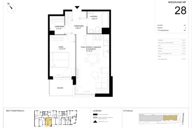 Rzut - Mieszkanie na sprzedaż 2 pokoje o powierzchni 46,41 m² - numer 28 w SILO