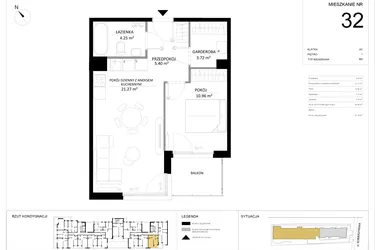 Rzut - Mieszkanie na sprzedaż 2 pokoje o powierzchni 45,6 m² - numer 32 w SILO