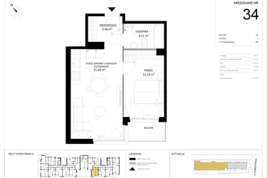Rzut - Mieszkanie na sprzedaż 2 pokoje o powierzchni 42,34 m² - numer 34 w SILO
