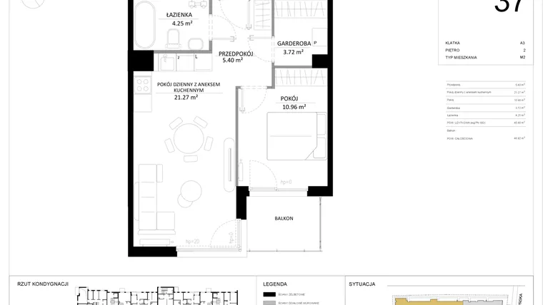 Rzut - Mieszkanie na sprzedaż 2 pokoje o powierzchni 45,6 m² - numer 37 w SILO