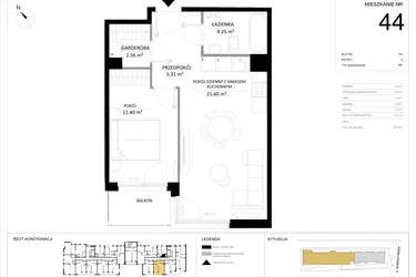 Rzut - Mieszkanie na sprzedaż 2 pokoje o powierzchni 45,12 m² - numer 44 w SILO