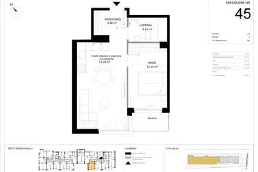 Rzut - Mieszkanie na sprzedaż 2 pokoje o powierzchni 42,34 m² - numer 45 w SILO
