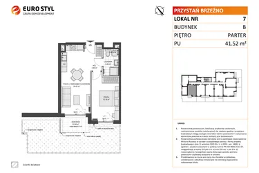 Rzut - Mieszkanie na sprzedaż 2 pokoje o powierzchni 41,52 m² - numer B7 w Przystań Brzeźno etap II