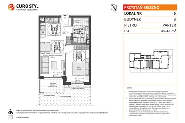 Rzut - Mieszkanie na sprzedaż 2 pokoje o powierzchni 41,42 m² - numer B5 w Przystań Brzeźno etap II