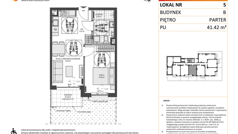 Rzut - Mieszkanie na sprzedaż 2 pokoje o powierzchni 41,42 m² - numer B5 w Przystań Brzeźno etap II