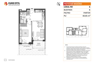Rzut - Mieszkanie na sprzedaż 2 pokoje o powierzchni 40,85 m² - numer B6 w Przystań Brzeźno etap II