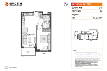 Rzut - Mieszkanie na sprzedaż 2 pokoje o powierzchni 41,53 m² - numer B14 w Przystań Brzeźno etap II