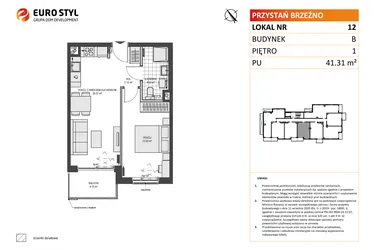 Rzut - Mieszkanie na sprzedaż 2 pokoje o powierzchni 41,31 m² - numer B12 w Przystań Brzeźno etap II
