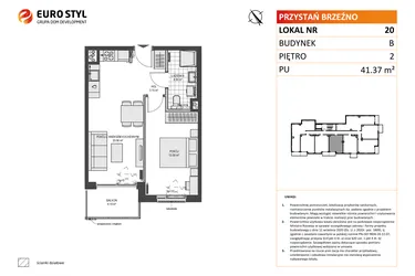Rzut - Mieszkanie na sprzedaż 2 pokoje o powierzchni 41,37 m² - numer B20 w Przystań Brzeźno etap II