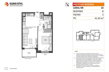 Rzut - Mieszkanie na sprzedaż 2 pokoje o powierzchni 41,45 m² - numer B22 w Przystań Brzeźno etap II