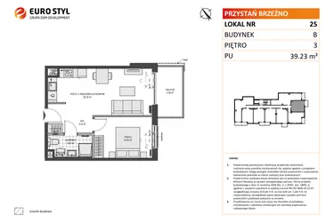 Rzut - Mieszkanie na sprzedaż 2 pokoje o powierzchni 39,23 m² - numer B25 w Przystań Brzeźno etap II