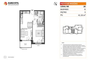Rzut - Mieszkanie na sprzedaż 2 pokoje o powierzchni 41,33 m² - numer B28 w Przystań Brzeźno etap II