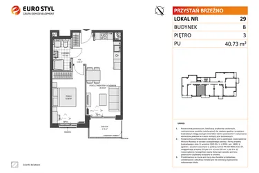 Rzut - Mieszkanie na sprzedaż 2 pokoje o powierzchni 40,73 m² - numer B29 w Przystań Brzeźno etap II