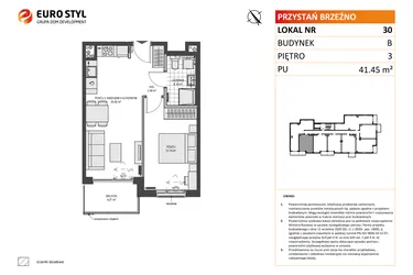 Rzut - Mieszkanie na sprzedaż 2 pokoje o powierzchni 41,45 m² - numer B30 w Przystań Brzeźno etap II