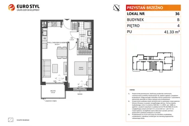 Rzut - Mieszkanie na sprzedaż 2 pokoje o powierzchni 41,33 m² - numer B36 w Przystań Brzeźno etap II